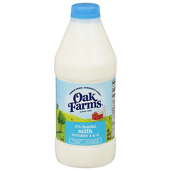 slide 1 of 12, Oak Farms 1% Lowfat Milk - 1 Quart, 1 qt