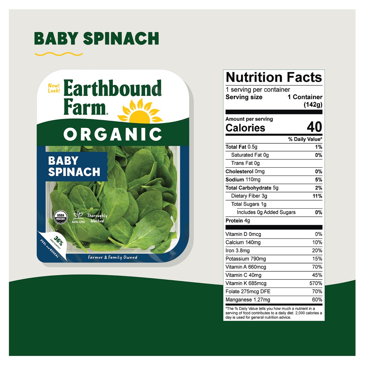 slide 4 of 5, Earthbound Farm Organic Baby Spinach Tray - 5 Oz, 5 oz