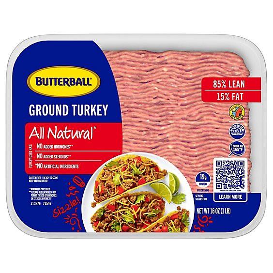 slide 1 of 1, Butterball 85% Lean 15% Fat Ground Turkey - 16 Oz, 16 oz