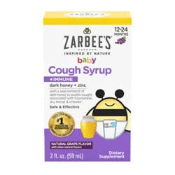 Zarbee's Baby Cough Syrup Immune With Honey And Zinc Natural Grape Flavor - 2 Fl. Oz.