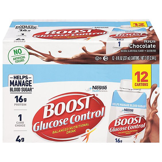 slide 1 of 1, Boost Drink Glucose Control Chocolate - 12-8 Fz, 96 fl oz