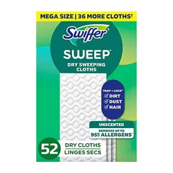 Swiffer Dry Sweeping Cloths Unscented - 52 Count