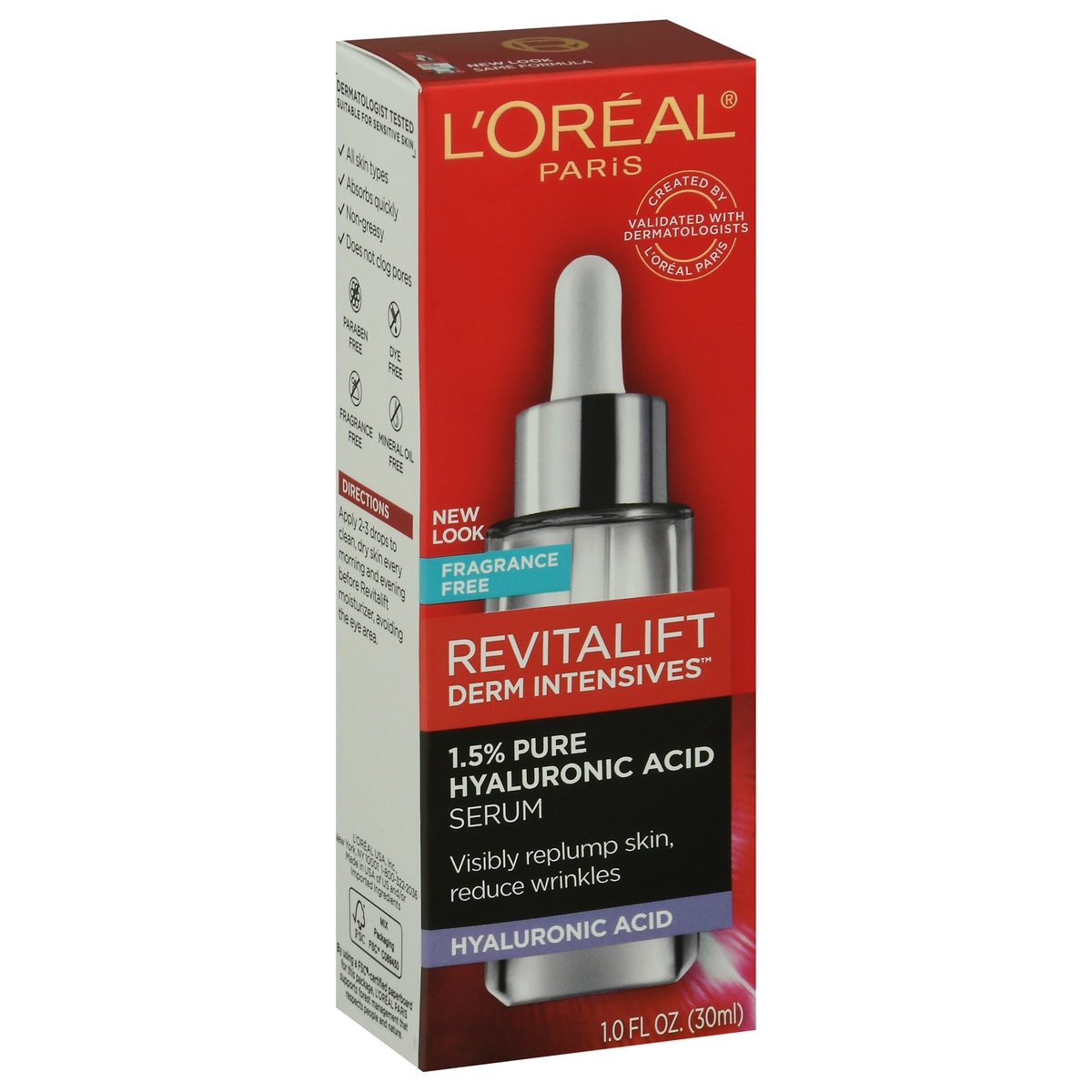 slide 2 of 10, L'Oréal Revitalift Derm Intensives Hyaluronic Acid Facial Serum Paraban Free, 1 fl oz
