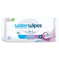 Waterwipes Sensitive+ Body & Intimate Wipes 3-In-1 Cleans Cares Protects 99.9% Water Hypoallergenic- 30 Wipes