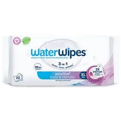 Waterwipes Sensitive+ Body & Intimate Wipes 3-In-1 Cleans Cares Protects 99.9% Water Hypoallergenic- 30 Wipes