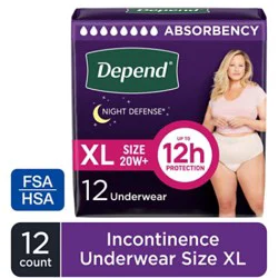Depend Night Defense Adult Extra-Large Blush Absorbency Incontinence Underwear - 12 Count