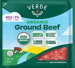 Verde Farms 93/7 Lean Grass Fed Free Range Ground Beef - 16 Oz
