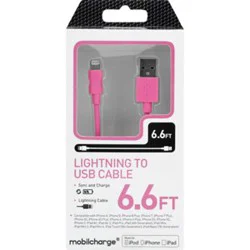 Mfi Lightning Sync Charge Cable 6.6ft Pink - Ea