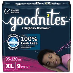 Goodnites Girls' Nighttime Bedwetting Underwear Xl (95-140 Lb) - 9 Count
