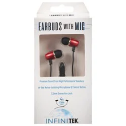 Earbuds With Mic Red Metalic Premium Sound High Performance Speakers - Ea