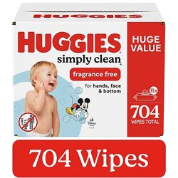 Huggies Simply Clean Unscented Baby Wipes Flip-Top Packs 704 Wipes Total - 11 Count