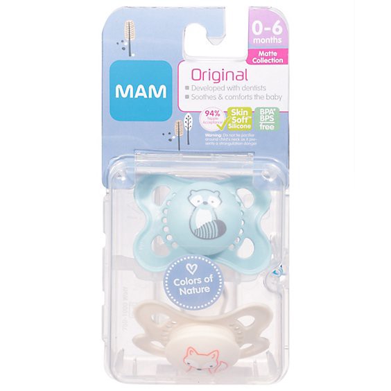 slide 1 of 1, Mam Matte Deco Pacifiers 0-6 Months - 2 Ct, 2 ct