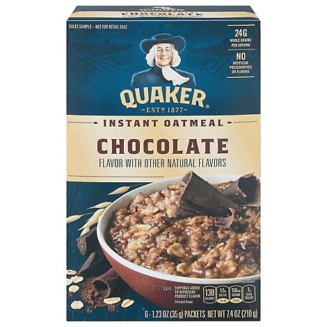 slide 1 of 1, Quaker Instant Oatmeal Chocolate - 6 - 1.23 Oz., 1.23 oz