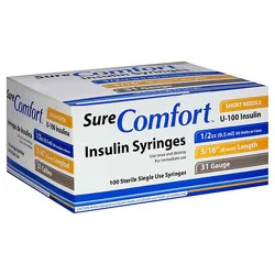 Sure Comfort Insulin Syringes 31gx5/16x1/2cc - 100 Ct