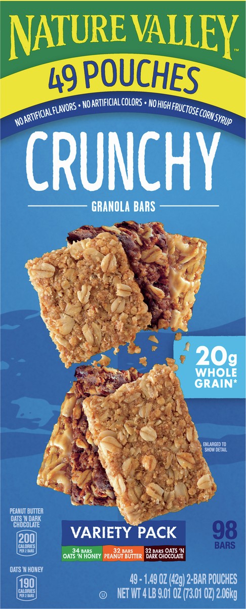 slide 14 of 14, Nature Valley Crunchy Granola Bars Variety Pack, 98 Bars, 73.01 oz (49 Pouches), 49 ct