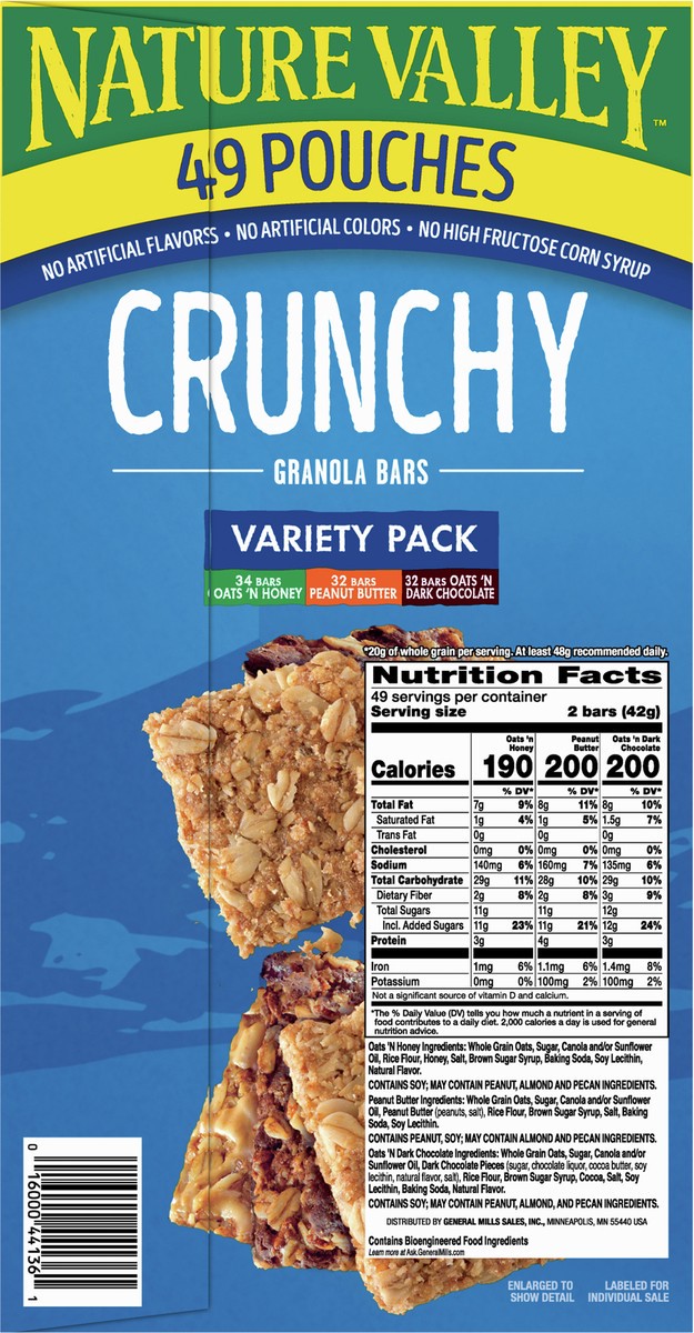 slide 8 of 14, Nature Valley Crunchy Granola Bars Variety Pack, 98 Bars, 73.01 oz (49 Pouches), 49 ct