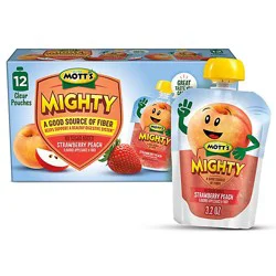 Mott's Mighty Strawberry Peach Applesauce In Clear Pouches - 12-3.2 Oz