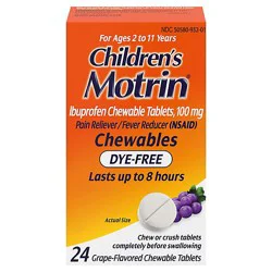 Motrin Childrens Grape Flavor Dye Free Ibuprofen Chewable Tablets - 24 Count