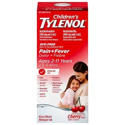 Tylenol Cherry Dye Free Childrens Pain Fever Medicine - 8 Fl. Oz.