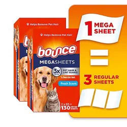 Bounce Dryer Sheets Pet Hair & Lint Guard Fresh Scent - 130 Ct