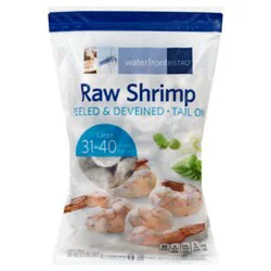 Waterfront Bistro Raw Peeled & Deveined Tail On Large Shrimp 31-40 Count - 32 Oz