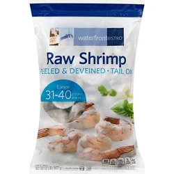 Waterfront Bistro Raw Peeled & Deveined Tail On Large Shrimp 31-40 Count - 32 Oz
