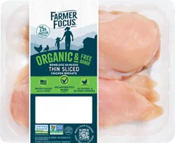 Farmer Focus Organic Chicken Breasts Boneless Skinless Thin Sliced - 1 Lb