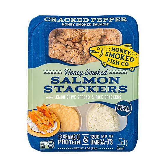 slide 1 of 1, Honey Smoked Fish Cracked Pepper Salmon Stackers - 3 Oz, 3 oz