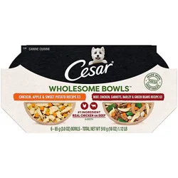 Cesar Wholesome Bowls Chicken And Beef Adult Soft Wet Dog Food Variety Pack 6 Count - 3 Oz