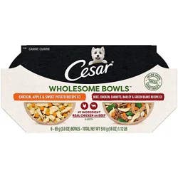 Cesar Wholesome Bowls Chicken And Beef Adult Soft Wet Dog Food Variety Pack 6 Count - 3 Oz