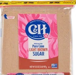 C&h Premium Pure Cane Light Brown Sugar Bag - 2 Lb