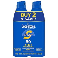 Coppertone Sport Spf 50 Sunscreen Spray Twinpack - 2-11 Oz