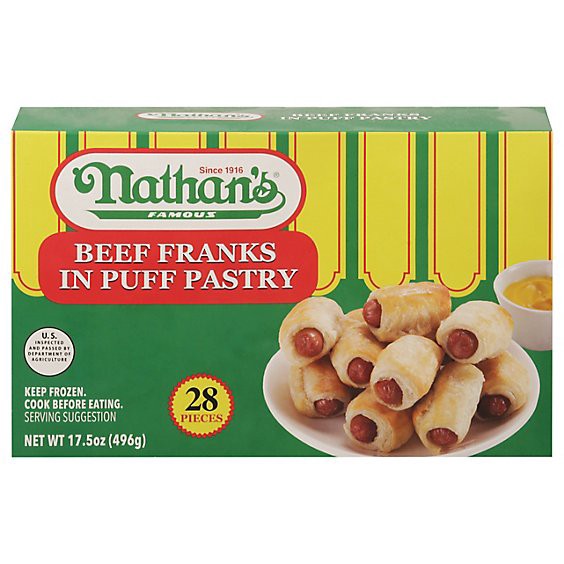 slide 1 of 1, Nathan's Famous Beef Franks In Puff Pastry - 28 Count, 17.5 oz