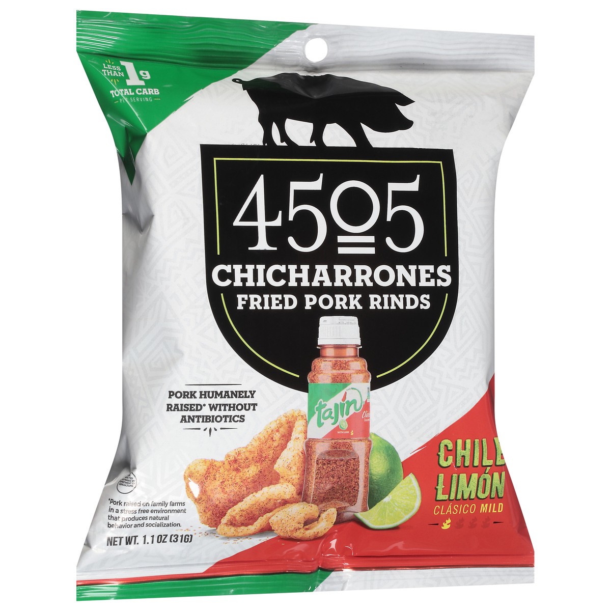 slide 5 of 12, 4505 Meats Tajin Lime Pork Rinds - 1.1 Oz, 1.1 oz