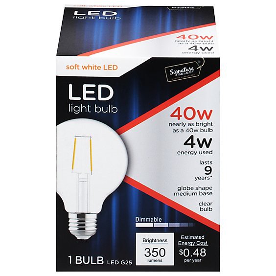 slide 1 of 1, Signature Select Bulb Led 40w G25 Globe Clear - Ea, 1 ct