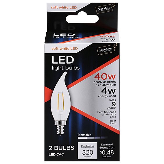 slide 1 of 1, Signature Select Bulb Led 40w Clear Multi Bent Tip - 2 Ct, 2 ct