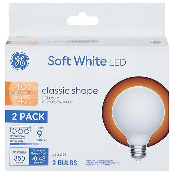 slide 1 of 12, Ge Led 40w Sw Globe G25 Clear - 2 Ct, 2 ct
