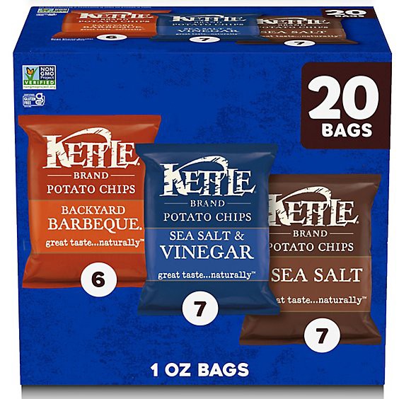 slide 1 of 1, Kettle Brand Kettle Cooked Potato Chips Variety - 20 Ct - 1 Oz, 20 ct