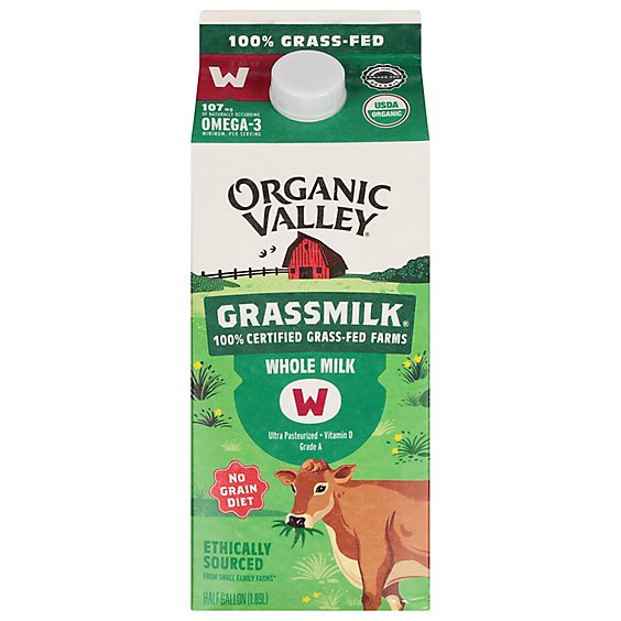 slide 1 of 1, Organic Valley Grassmilk Organic Whole Milk - 0.5 Gallon, 64 fl oz