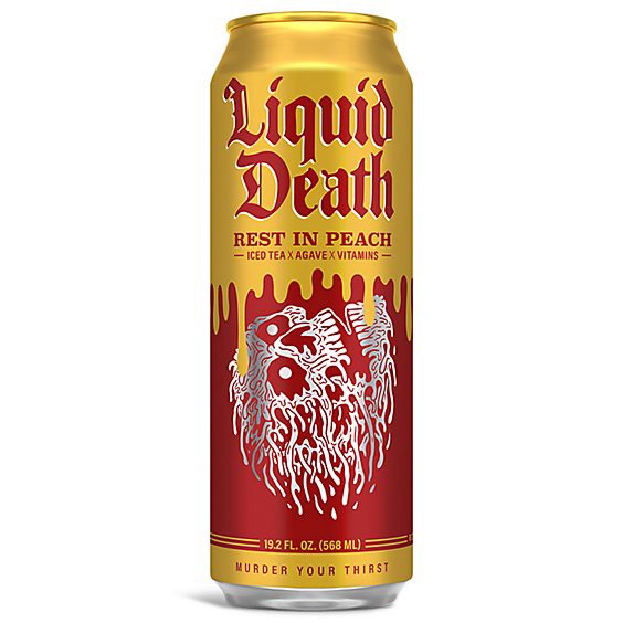 slide 1 of 9, Liquid Death Rest In Peach Tea - 19.2 Fz, 19.2 fl oz