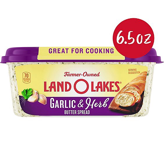 slide 1 of 3, Land O Lakes Garlic And Herb Butter Spread Spreadable Tub - 6.5 Oz, 6.5 oz