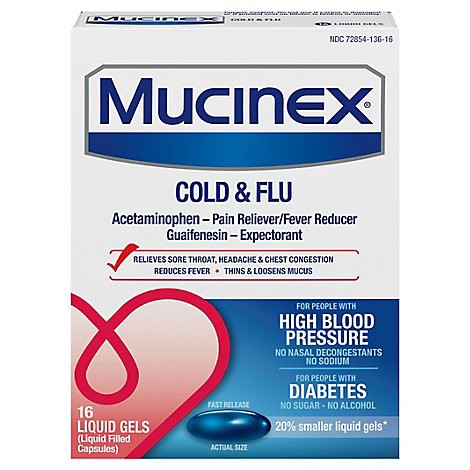 slide 1 of 1, Mucinex Cold And Flu Liquid Gels - 16 Count, 16 ct