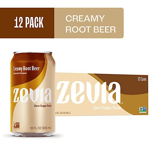 slide 1 of 1, Zevia Zero Sugar Creamy Root Beer Soda - 12-12 Fl. Oz., 12 ct; 12 fl oz