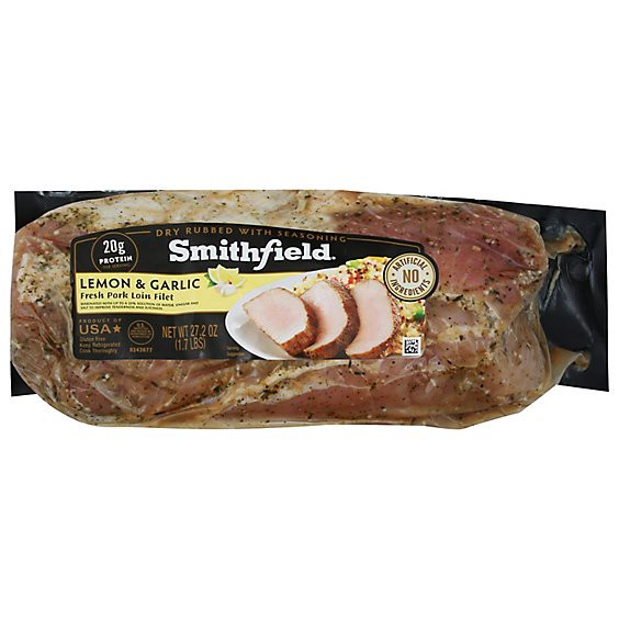slide 1 of 1, Smithfield Pork Loin Filet Lemon Garlic - 27.2 Oz, 23 oz