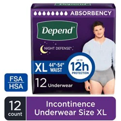 Depend Night Defense Adult Extra-Large Grey Absorbency Incontinence Underwear - 12 Count