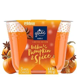 Glade Golden Pumpkin And Spice Fragrance Candle Infused With Essential Oil 3 Wick Candle - 6.8 Oz
