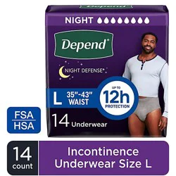 Depend Night Defense Adult Large Grey Absorbency Incontinence Underwear - 14 Count