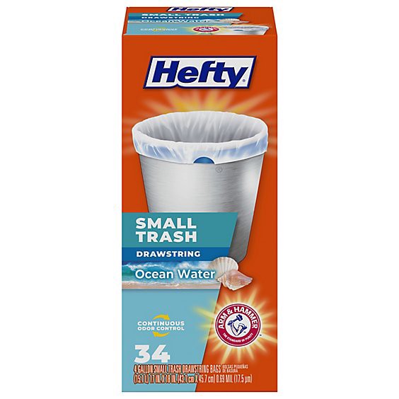slide 1 of 13, Hefty Drawstring Small Trash Wastebags 4 Gallon White 1 Pack 34 Count - 34 Ct, 34 ct