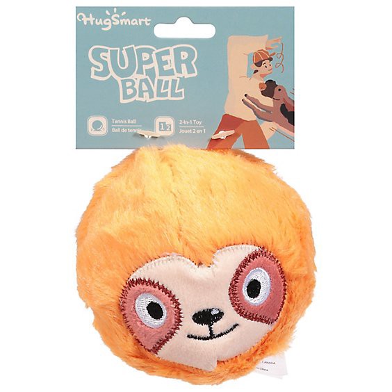 slide 1 of 1, Hugsmart Pet - Dog Toys 2-In-1 Super Ball - Zoo Ball - Sloth Single Pack Size 4 - Ea, 1 ct