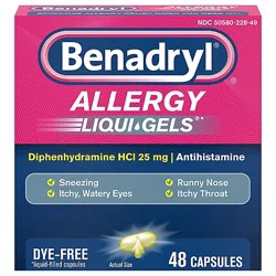 Benadryl Allergy Dye Free Liquid Gel - 48 Count
